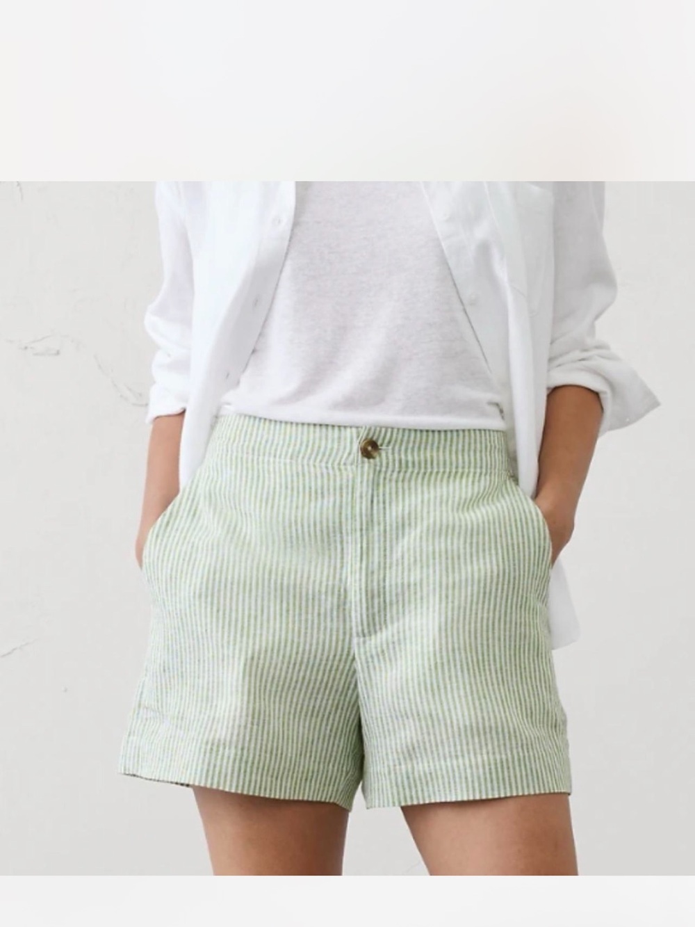 Banana Republic Green & White Striped Linen Shorts
